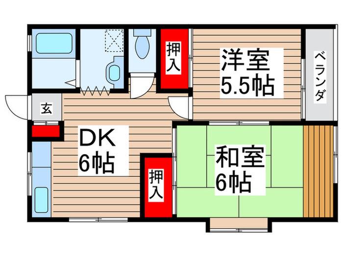 コーポかずさ(2DK/2階)の間取り写真