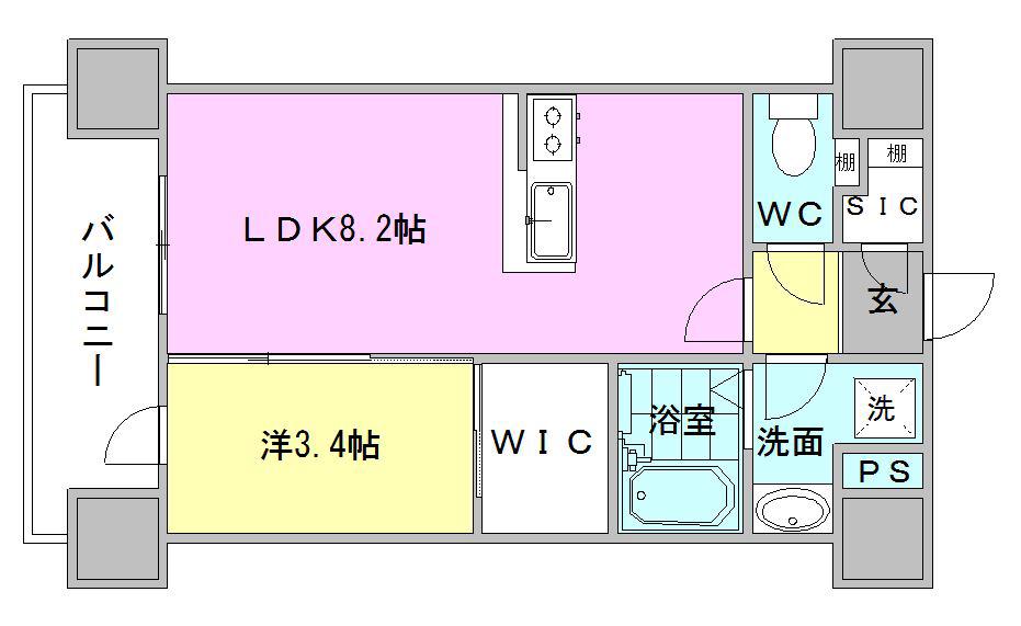 ネストピア東比恵駅前II(1LDK/9階)の間取り写真