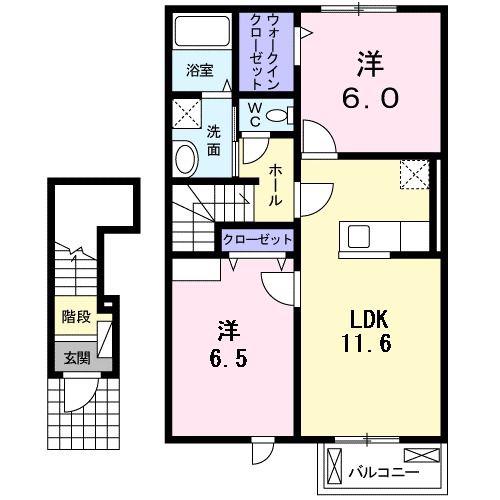 サンリットB棟(2LDK/2階)の間取り写真