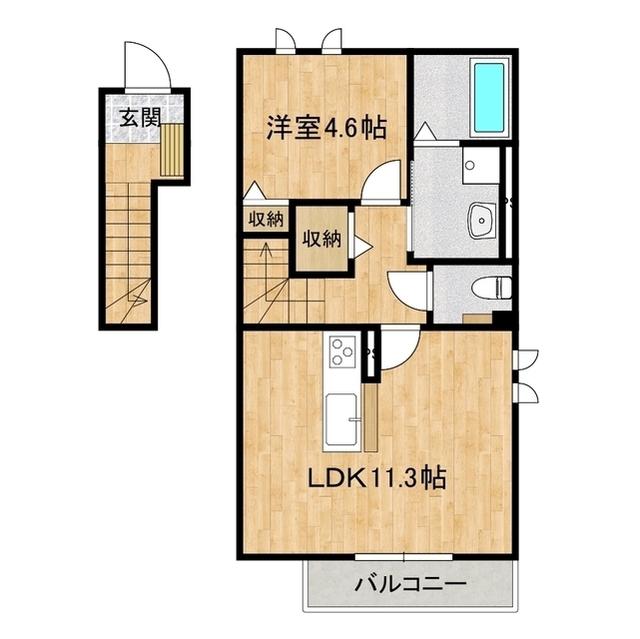 ブリージアつくば陣場A棟(1LDK/2階)の間取り写真