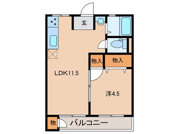 南マンション(1LDK/4階)の間取り写真