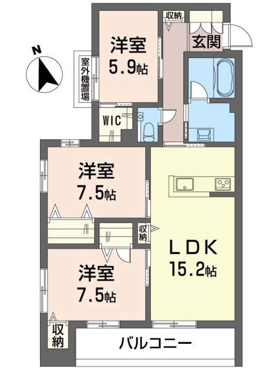 ウィズプラス大船(3LDK/3階)の間取り写真