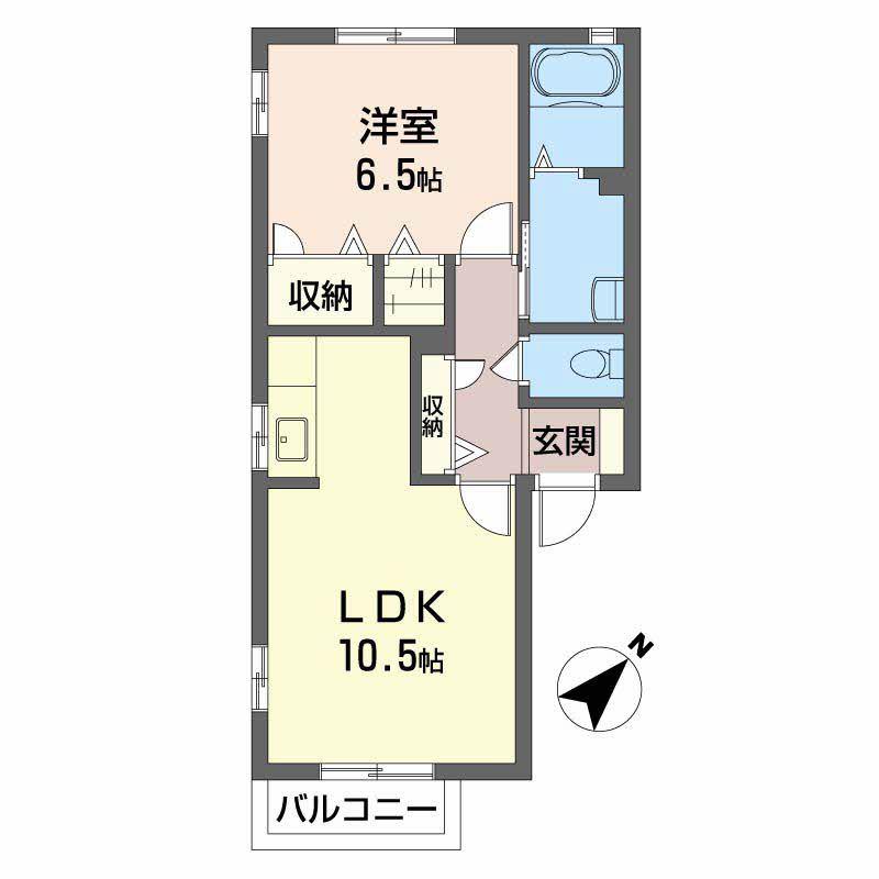 カルムKII A棟(1LDK/2階)の間取り写真
