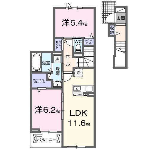 リバーサイド西山(2LDK/2階)の間取り写真