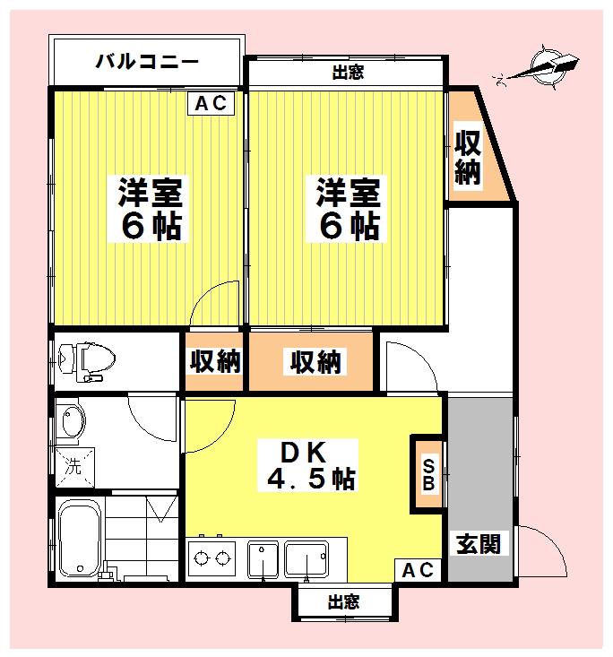 林ハイツ(2DK/2階)の間取り写真