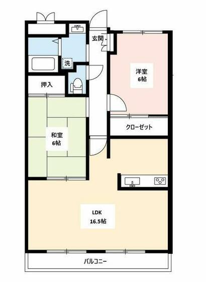 ヴェルデ四方寄(2LDK/1階)の間取り写真
