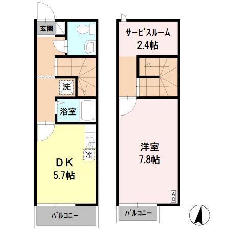 リースランド伊都II A棟(1DK/1階)の間取り写真