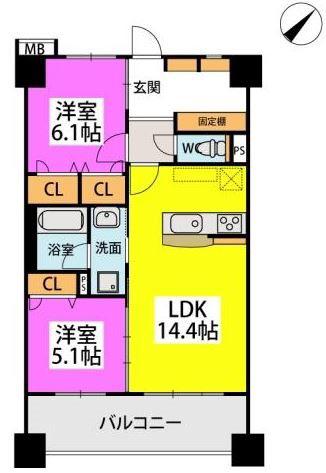 DIA CAFUNE(2LDK/6階)の間取り写真