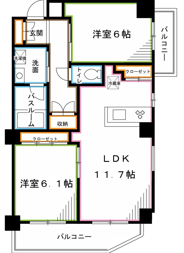 モデラート荻窪(2LDK/5階)の間取り写真
