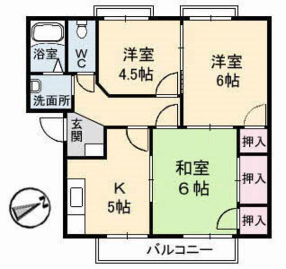 フレグランス佐々木C棟(3K/1階)の間取り写真