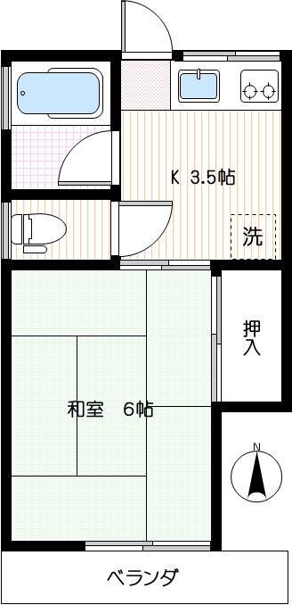 第IIハイム今野(1K/2階)の間取り写真