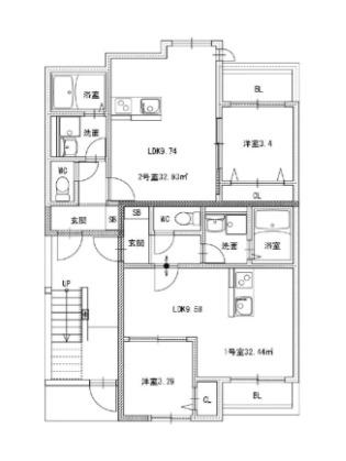 RIVA春日光町(1LDK/2階)の間取り写真