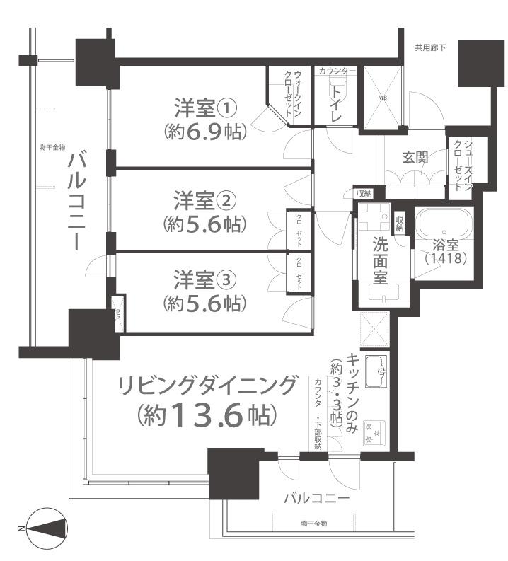 プラウドタワー岡山(3LDK/17階)の間取り写真