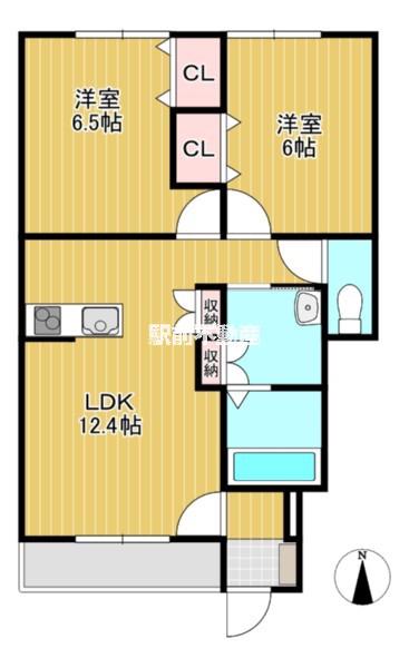 鳥栖市山浦AP(2LDK/1階)の間取り写真