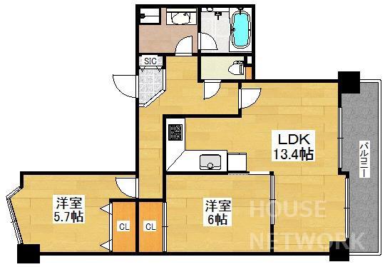 デリード烏丸東(2LDK/7階)の間取り写真