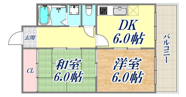 グランディアルネッサンス野崎通(2DK/2階)の間取り写真