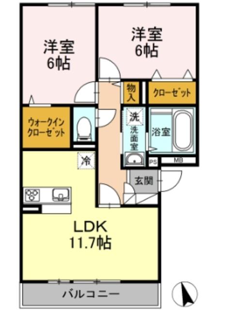 MANOIR BLANC(2LDK/2階)の間取り写真