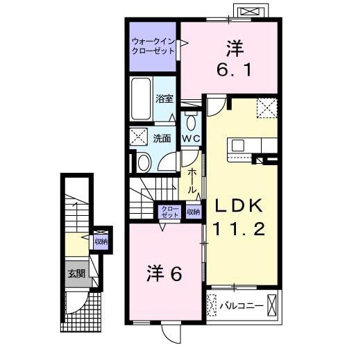 ヴァン ヴェール I(2LDK/2階)の間取り写真