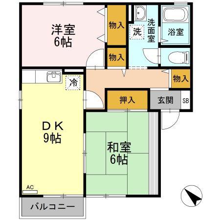 サンライズ勝間田IIA棟(2DK/2階)の間取り写真