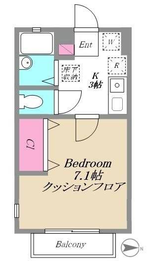 みどりフラットA・B棟(1K/1階)の間取り写真