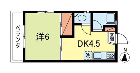 サンフラット(1DK/2階)の間取り写真