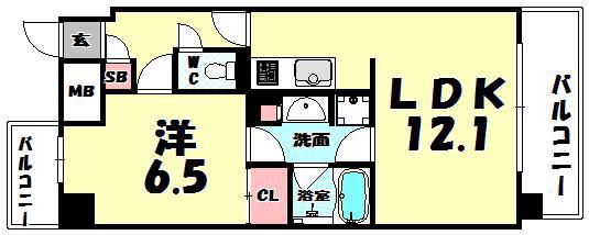 アスヴェル東本町II(1LDK/11階)の間取り写真