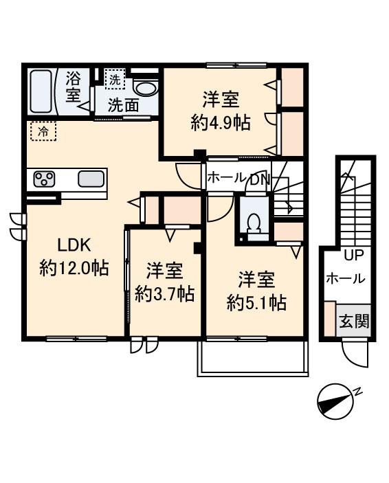 レトアデュエット磯子区田中B(3LDK/2階)の間取り写真