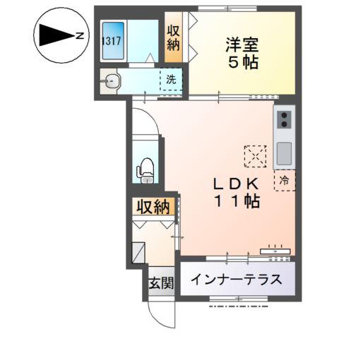 近鉄名古屋線 伏屋駅 徒歩3分 2階建 築1年(1LDK/1階)の間取り写真