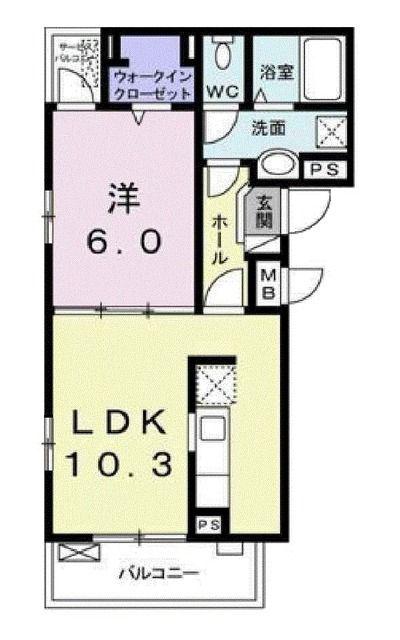 カーサココアヴェニュー(1LDK/2階)の間取り写真