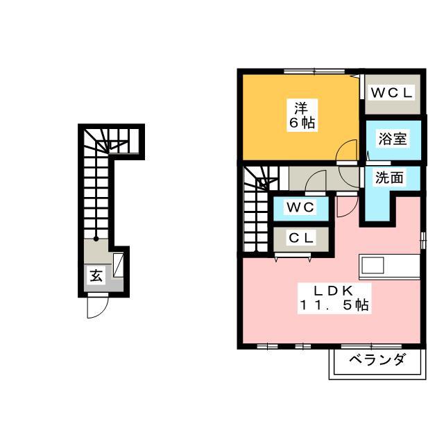 プリムローズ(1LDK/2階)の間取り写真