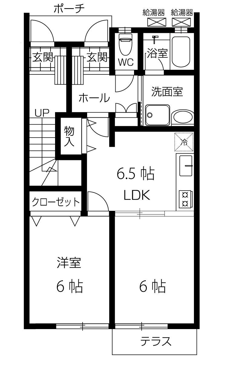 パ-クヒルズ(2DK/1階)の間取り写真