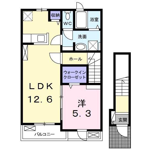 アスフォート細川 A(1LDK/2階)の間取り写真
