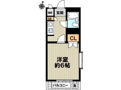 神戸六甲ヒルズ(1K/1階)の間取り写真