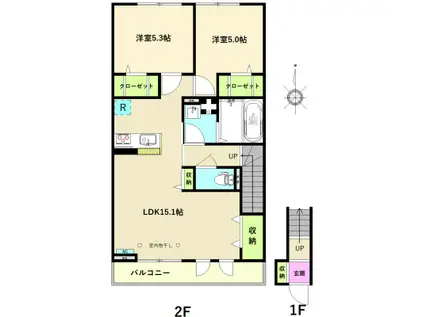スイートフロムハイツ(2LDK/2階)の間取り写真