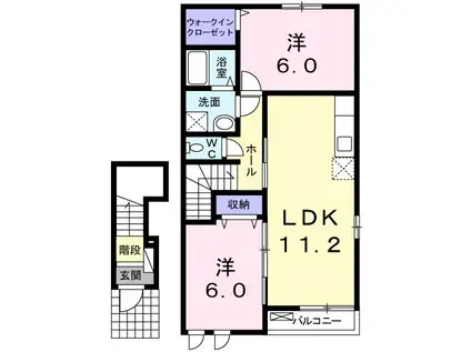 サザンコンフォートI(2LDK/2階)の間取り写真
