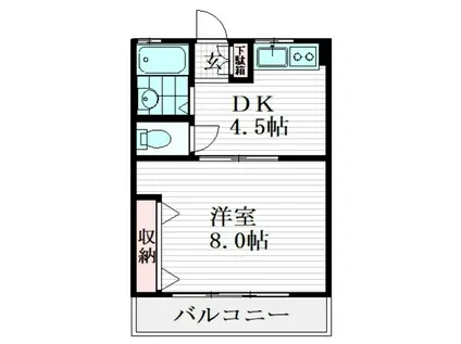 細井マンション(1DK/6階)の間取り写真