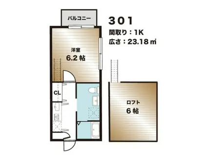 グランニール稲毛東II(1K/2階)の間取り写真