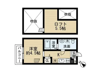 クレストコート鷹取(1K/2階)の間取り写真