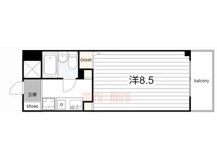 猪名寺パークマンション2(1K/6階)の間取り写真