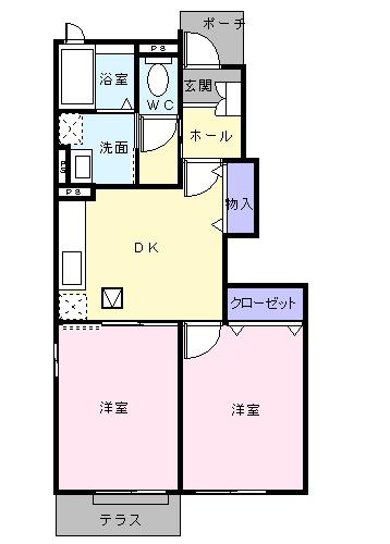 セレーノやしろ A(2DK/1階)の間取り写真