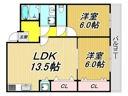 ラムール武庫之荘参番館(2LDK/4階)の間取り写真
