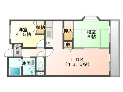 プレヤデス東岸和田(2LDK/2階)の間取り写真