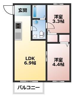 グラン六ツ川(2DK/2階)の間取り写真