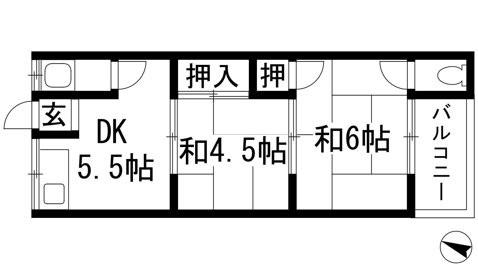 阪急宝塚線 売布神社駅 徒歩10分 2階建 築52年(2DK/2階)の間取り写真