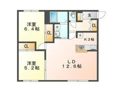 シャイニングウエスト FIELD II(2LDK/2階)の間取り写真