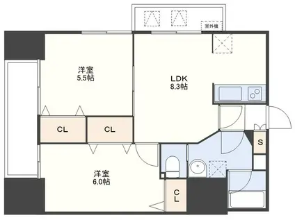 アーバス筑後町(2LDK/11階)の間取り写真