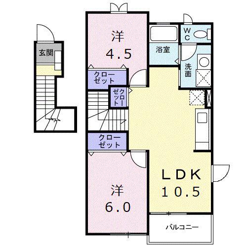 フィオーレ I(2LDK/2階)の間取り写真