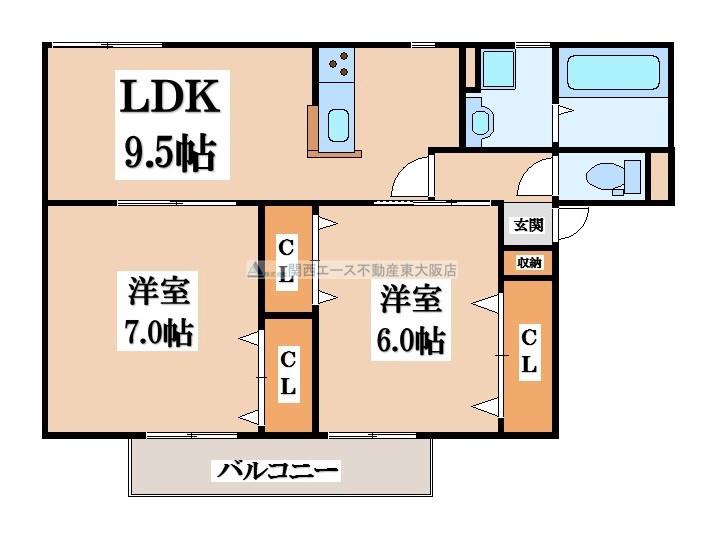 カーサジュネス(2LDK/2階)の間取り写真
