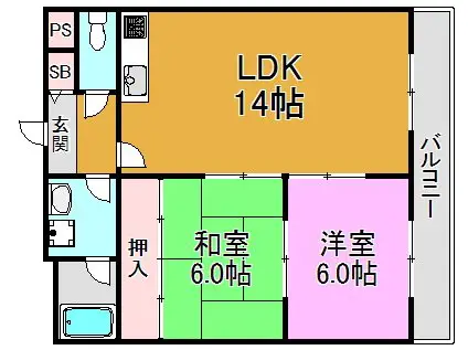 アルブル(2LDK/4階)の間取り写真