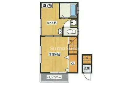 ミントハイツI(1DK/2階)の間取り写真